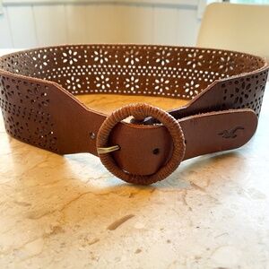 Hollister Brown Leather Chunky Belt with vintage  punch design